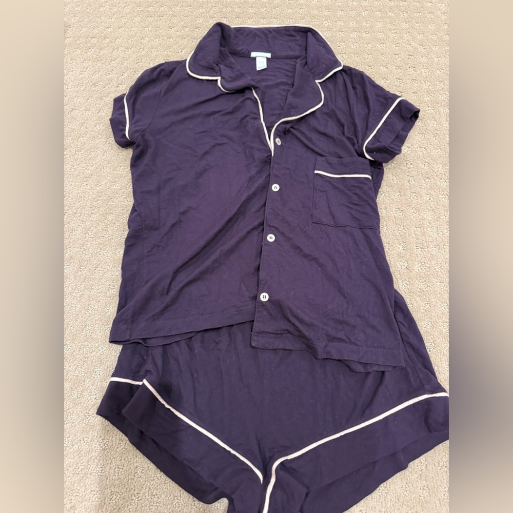 Eberjey Short Sleeve Pajama Set with Contrast Piping